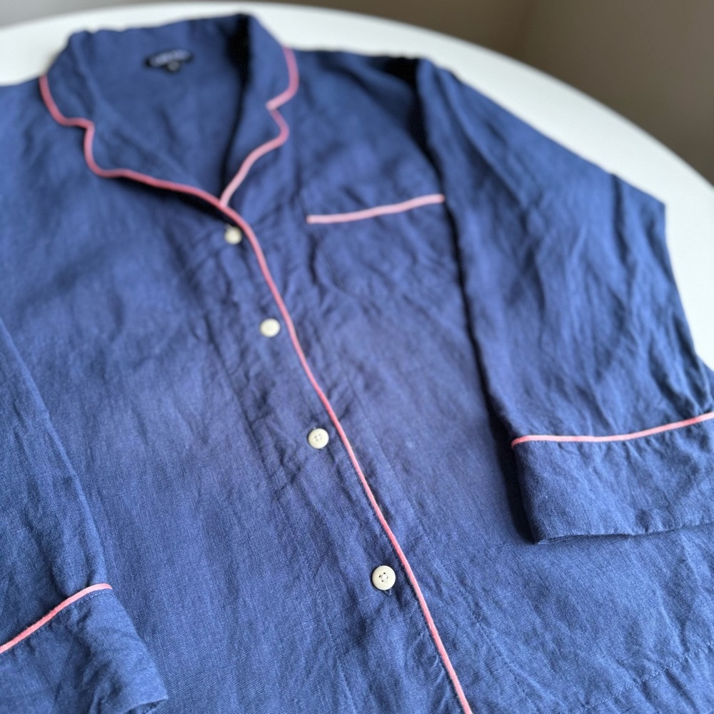 Ilana Kohn 100% Linen Made in USA Shirt Size S Blue with Pink Accents Jacket - Picture 5 of 15